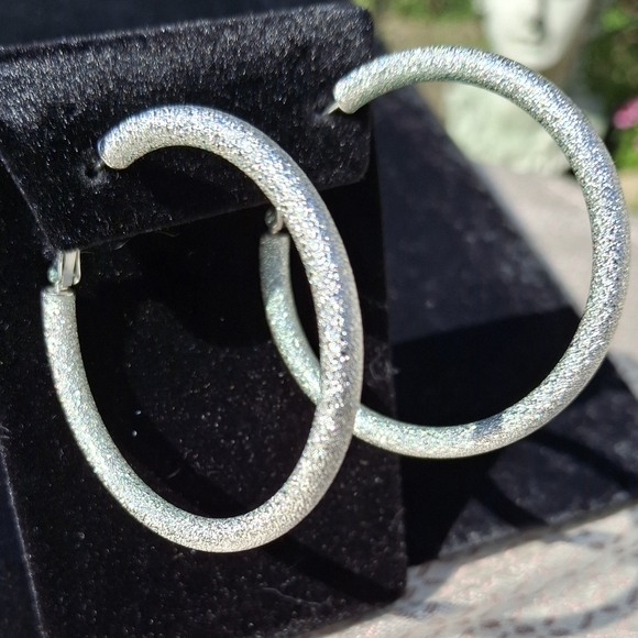 Sparkly Silver Hoop Earrings - Picture 1 of 4